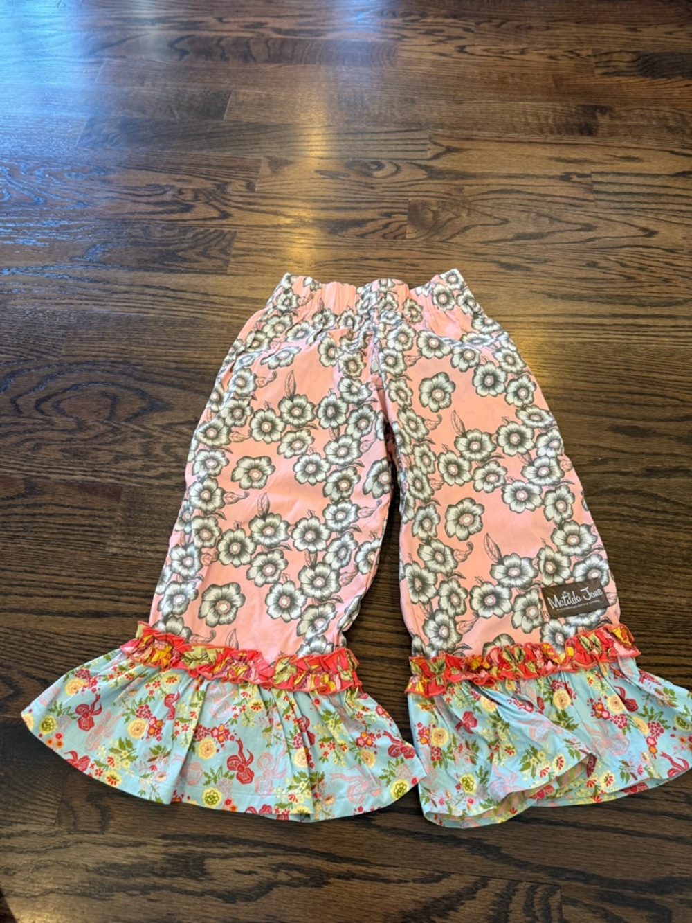 Matilda Jane Pink Floral Ruffle Pants with Blue Floral Ruffle